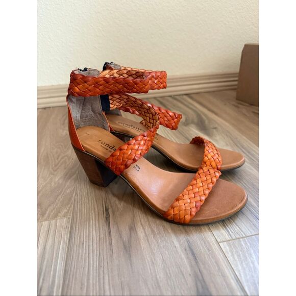 Sundance Leather Bonaire Heeled Woven Sandals Made in Italy Orange Size 38 - Picture 1 of 7